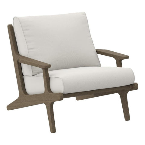 Modway Saratoga Teak Outdoor Lounge Chair in Weathered Gray White – Oversized Patio Accent Armchair with Wood Frame and Weather-Resistant Cushions