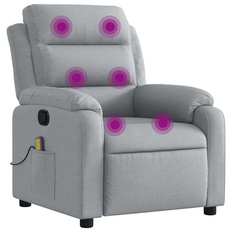 vidaXL Light Gray Fabric Massage Recliner Chair with Side Pocket and Manual Adjustability for Living Room Comfort
