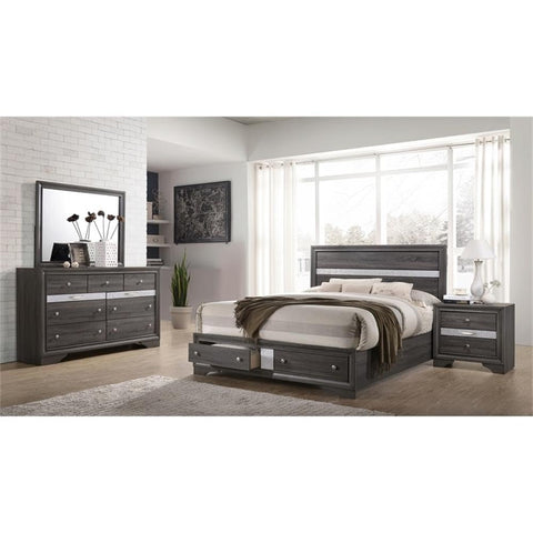 Matrix Traditional Style Queen 4 Pc Storage Bedroom Set in Gray Made with Wood