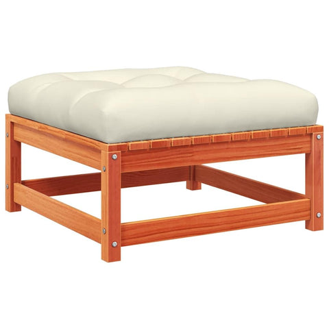 vidaXL Patio Footstool Ottoman with Cushion - Outdoor Furniture, Wax Brown Pine Wood, 27.6"x27.6"x11.8", Cream Cushion, Perfect for Garden, Deck, and Terrace