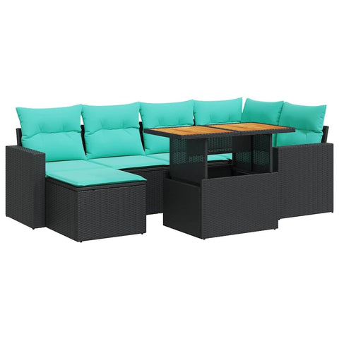vidaXL 7 Piece Patio Sofa Set with Cushions Black Poly Rattan, Garden Sofa Set, Garden Lounge Set, Sofa for Garden, Outdoor Sofa Set