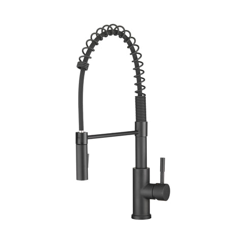 Dura Faucet DF-MK504SLK-MB RV Swivel High-Arc Spring Kitchen Sink Faucet - Single Handle - Kitchen Faucet with Pull-Down Sprayer - Optional Deck Plate (Matte Black)