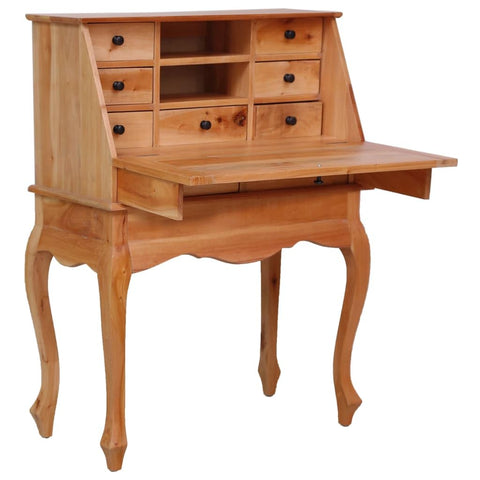 vidaXL Secretary Desk Natural Solid Mahogany Wood Compact Secretary Desk