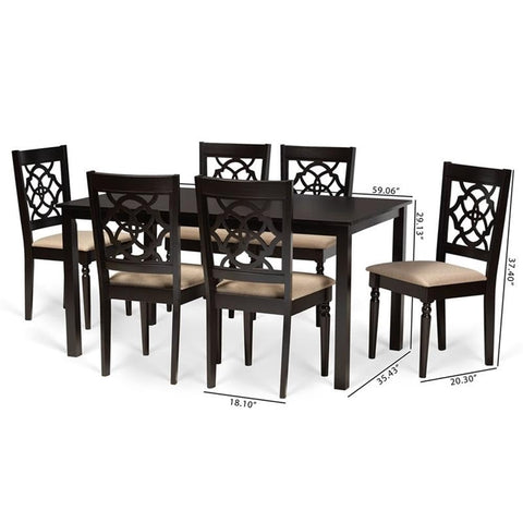 Baxton Studio Renaud Sand and Dark Brown Finished Wood 7-Piece Dining Set