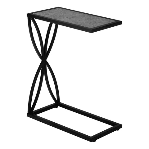 Monarch Specialties 3305 Accent Table, C-shaped, End, Side, Snack, Living Room, Bedroom, Laminate, Contemporary, Modern Table-25 H/Grey Stone-Look/Black Metal, 10.25" L x 18.25" W x 25.25" H