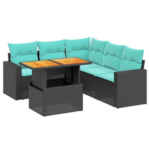 vidaXL Patio Sofa Set with Cushions 6 Piece, Outdoor Sectional Sofa Couch, Patio Conversation Set for Garden Backyard, Black Poly Rattan