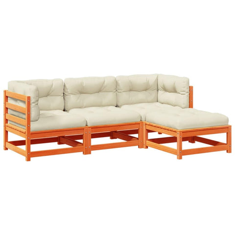 vidaXL Garden Sofa Set 4 Pieces with Cushions Brown Solid Wax Pine