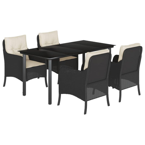 vidaXL Garden Furniture Set with Cushions 5 Pieces, Table and Chairs, Relaxing Armchairs, Seats for Patio Terrace, Synthetic Rattan Black