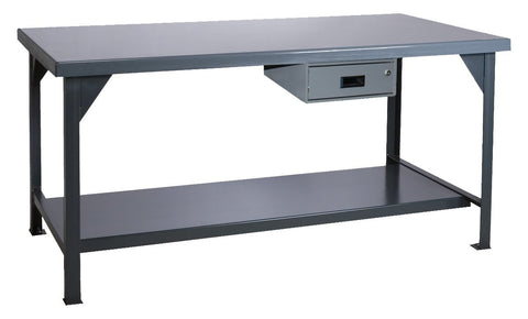 Extra Heavy Duty Workbench 48 x 30 3/16 Inch Steel Top with Angle Iron Frame Bottom Shelf with Back Stop 1 Drawer 12000 lbs. Capacity Gray