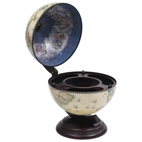 vidaXL Green & Brown Tabletop Globe Wine Stand - Eucalyptus Wood with Antique Replica Frescoes and 16th Century Nautical Maps - Assembly Required