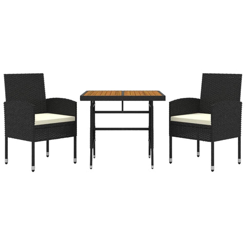 vidaXL Patio Dining Set 3 Piece, Outdoor Dining Set for 2, Table and Chair for Garden Backyard, Dining Chair, Farmhouse Style, Poly Rattan Black