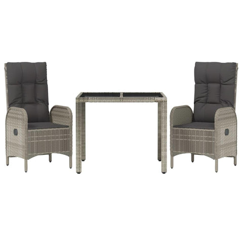 vidaXL Gray Poly Rattan Patio Dining Set - Outdoor Furniture 5 Piece with Reclining Chairs, Tempered Glass Top Table, & Cushions