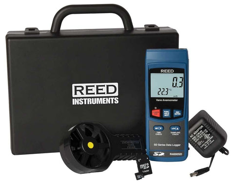 REED Instruments R4000SD-KIT Data Logging Vane Thermo-Anemometer with Power Adapter and SD Card