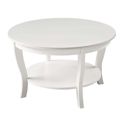 Convenience Concepts American Heritage Round Coffee Table 30" - Classic Living Room Table with Storage Shelf, Traditional Round Family Room Center Table, White