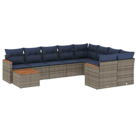 vidaXL Patio Sofa Set with Cushions 10 Piece, Outdoor Conversation Set, Patio Sectional Sofa for Balcony Garden, Modern Style, Gray Poly Rattan