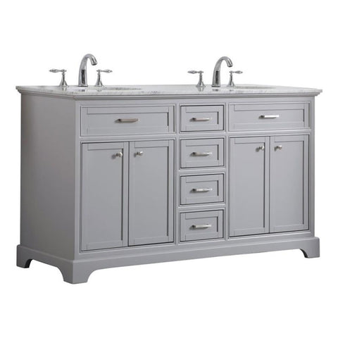 Elegant Decor Americana 60" Wood Double Bathroom Vanity in Light Gray