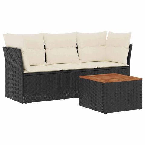 vidaXL Patio Sofa Set with Cushions 4 Piece, Outdoor Conversation Set with Storage, Patio Furniture Set, Modern Style, Black Poly Rattan