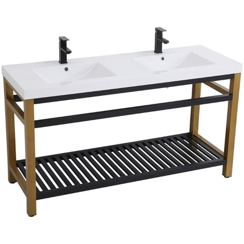 Elegant Decor Raya 60" Double Resin Top Metal Bathroom Vanity in Gold and Black