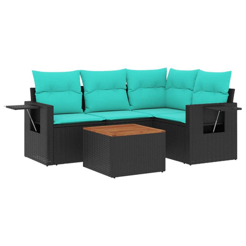 vidaXL 5 Piece Garden Sofa Set with Cushions Black Poly Rattan