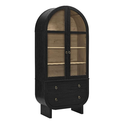 Modway Nyx Arched Display Cabinet in Black – Tall Modern Storage Cabinet with Glass Doors and Drawers – Arch Cabinet with Adjustable Shelves for Dining Room, Living Room, or Home Office