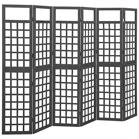 vidaXL Solid Fir Wood 6-Panel Room Divider/Trellis in Black - Retractable, Durable and Ideal for Plant Support, Outdoor Use - Size: 95.5"x70.9"