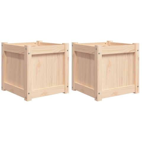 vidaXL Garden Planters - Decorative Outdoor Herb Plant Pots - Pine Wood, Square, ic Look - 15.7" x 15.7" x 15.7", Set of 2