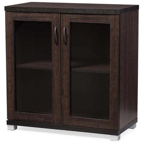 Wholesale Interiors Zentra Sideboard Storage Cabinet with Glass Doors, Dark Brown