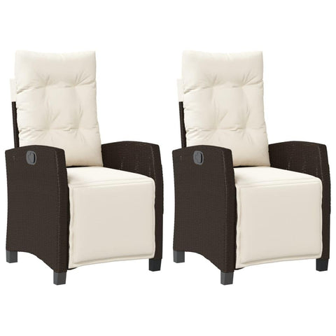 vidaXL Reclining Patio Chairs with Footrest - 2 Piece Set/Brown PE Rattan Lounger for Outdoor Garden Deck/Adjustable Backrest and Footrest with Cushions