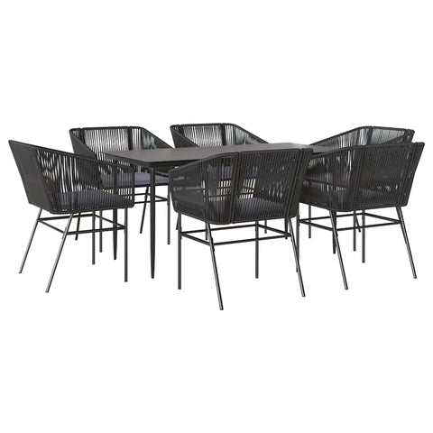 vidaXL 7 Piece Patio Dining Set/Outdoor Black Poly Rattan Furniture with Cushions & Tempered Glass Table - Garden/Deck/Backyard/Patio 63"x31.5"x29.1"