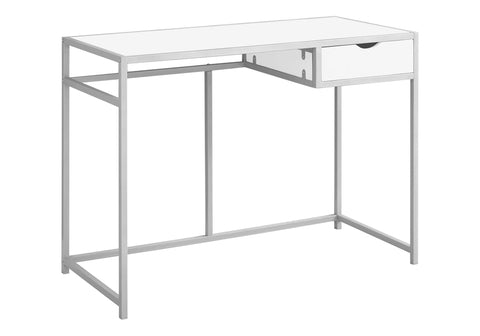 Monarch Specialties Contemporary Laptop Table with Drawer Home & Office Computer Desk-Metal Legs, 42" L, White-Silver