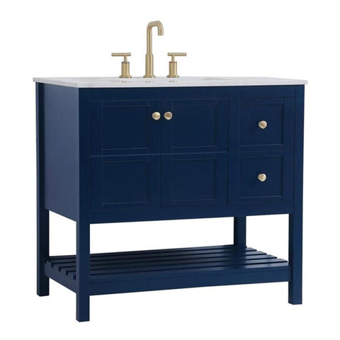 Elegant Decor Theo 36" Steel and Solid Wood Single Bathroom Vanity in Blue