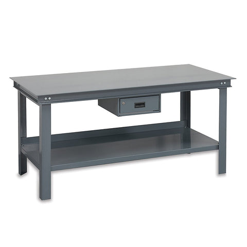 Extra Heavy Duty Workbench 72 x 36 1/4 Inch Steel Top with Angle Iron Frame Bottom Shelf with Back Stop 1 Drawer 14000 lbs. Capacity Gray