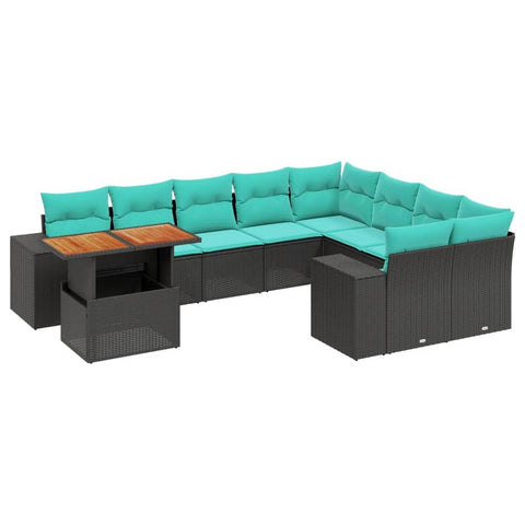 vidaXL Patio Sofa Set with Cushions 10 Piece, Outdoor Sectional Sofa Couch, Patio Conversation Set for Garden Backyard, Black Poly Rattan