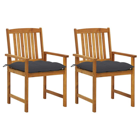 vidaXL Farmhouse Patio Chairs with Cushions - Solid Acacia Wood Outdoor Furniture - Anthracite (2 Pcs Set)