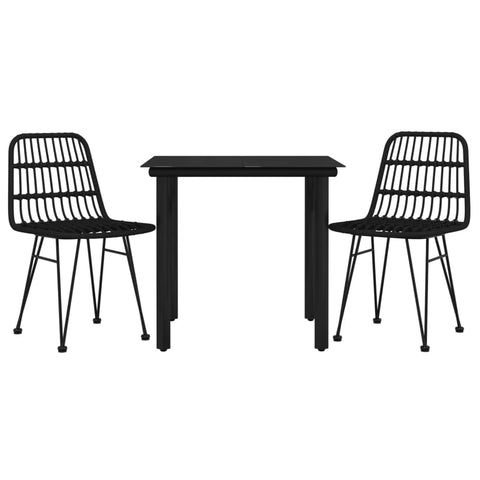 vidaXL 5-Piece Patio Dining Set - Black Poly Rattan Outdoor Set - Table and 4 Chairs with Comfortable Backrest and Tempered Glass Top for Outdoor Use