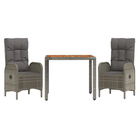 vidaXL 3 Piece Garden Dining Set with Cushions Synthetic Rattan Grey