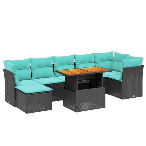 vidaXL Patio Sofa Set with Cushions 8 Piece, Outdoor Sectional Sofa Couch, Patio Conversation Set for Garden Backyard, Black Poly Rattan