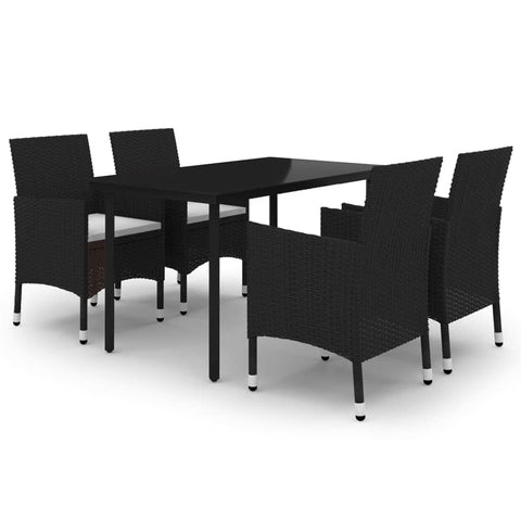 vidaXL Patio Dining Set 5 Piece with Cushions Garden Outdoor Lawn Yard Terrace Balcony Table and Chair Seat Seating Furniture Poly Rattan and Glass