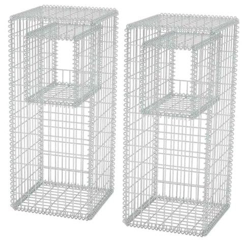 vidaXL Gabion Post Gabion Wall for Plants Stone Basket 2 Pcs - Proof Galvanized Steel, 19.7" x 19.7" x 47.2", Quick Assembly