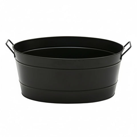 Oakestry Black Oval Firewood Log Bin, Powder Coated Galvanized Steel Farmhouse Hearth Wood Holder with Handles