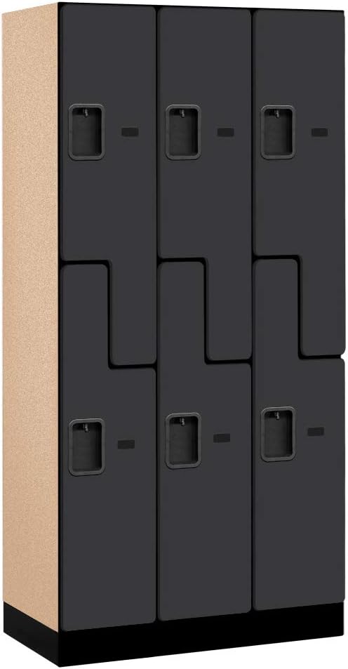 Salsbury Industries 2-Tier "S-Style" Designer Wood Locker with Three Wide Storage Units, 6-Feet High by 18-Inch Deep, Black