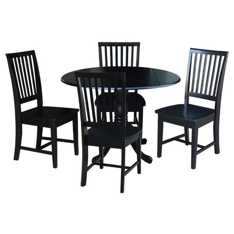 IC INTERNATIONAL CONCEPTS 42 in. Dual Drop Leaf Table with 4 Slat Back Dining Chairs - 5 Piece Dining Set