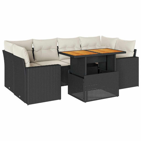 vidaXL 7 Piece Patio Sofa Set with Cushions Black Poly Rattan, Patio Sofa Set, Garden Lounge Set, Poly Rattan Sofa Set, Outdoor Sofa Set