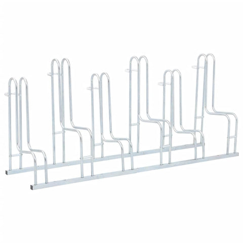 vidaXL Galvanized Steel Bicycle Stand for 6 Bikes - Freestanding Bike Rack with High Bracket Design for Indoor/Outdoor Use, Silver