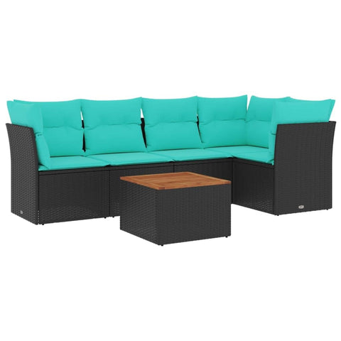 vidaXL Patio Sofa Set with Cushions 6 Piece, Outdoor Conversation Set, Patio Furniture Set for Balcony Garden, Modern Style, Black Poly Rattan