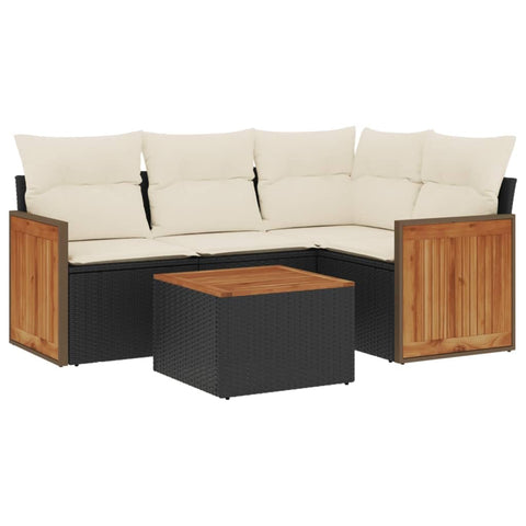 vidaXL Patio Sofa Set with Cushions 5 Piece, Outdoor Conversation Set, Sectional Sofa for Balcony Garden, Modern Style, Black Poly Rattan