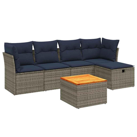 vidaXL Patio Sofa Set with Cushions 6 Piece, Outdoor Conversation Set, Sectional Sofa for Balcony Garden, Modern Style, Gray Poly Rattan