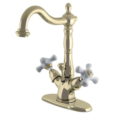 Kingston Brass KS1432PX Heritage Two-Handle Bathroom Faucet with Brass Pop-Up and Cover Plate, Polished Brass