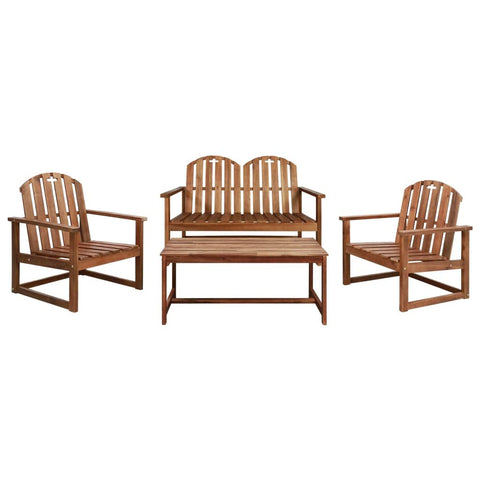 vidaXL 4-Piece Patio Lounge Set â€“ Solid Acacia Wood Outdoor Furniture - Includes Table, Two-Seater Bench and Chairs â€“ Assembly Required â€“ Natural Wood Finish