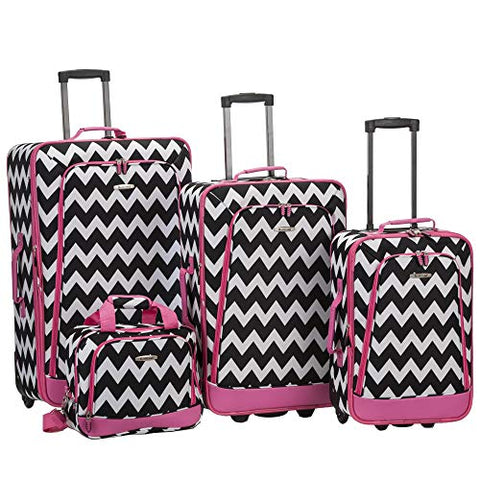 Rockland Escape 4-Piece Softside Upright Luggage Set,Telescoping Handles, Pink Chevron, (14/19/24/28)